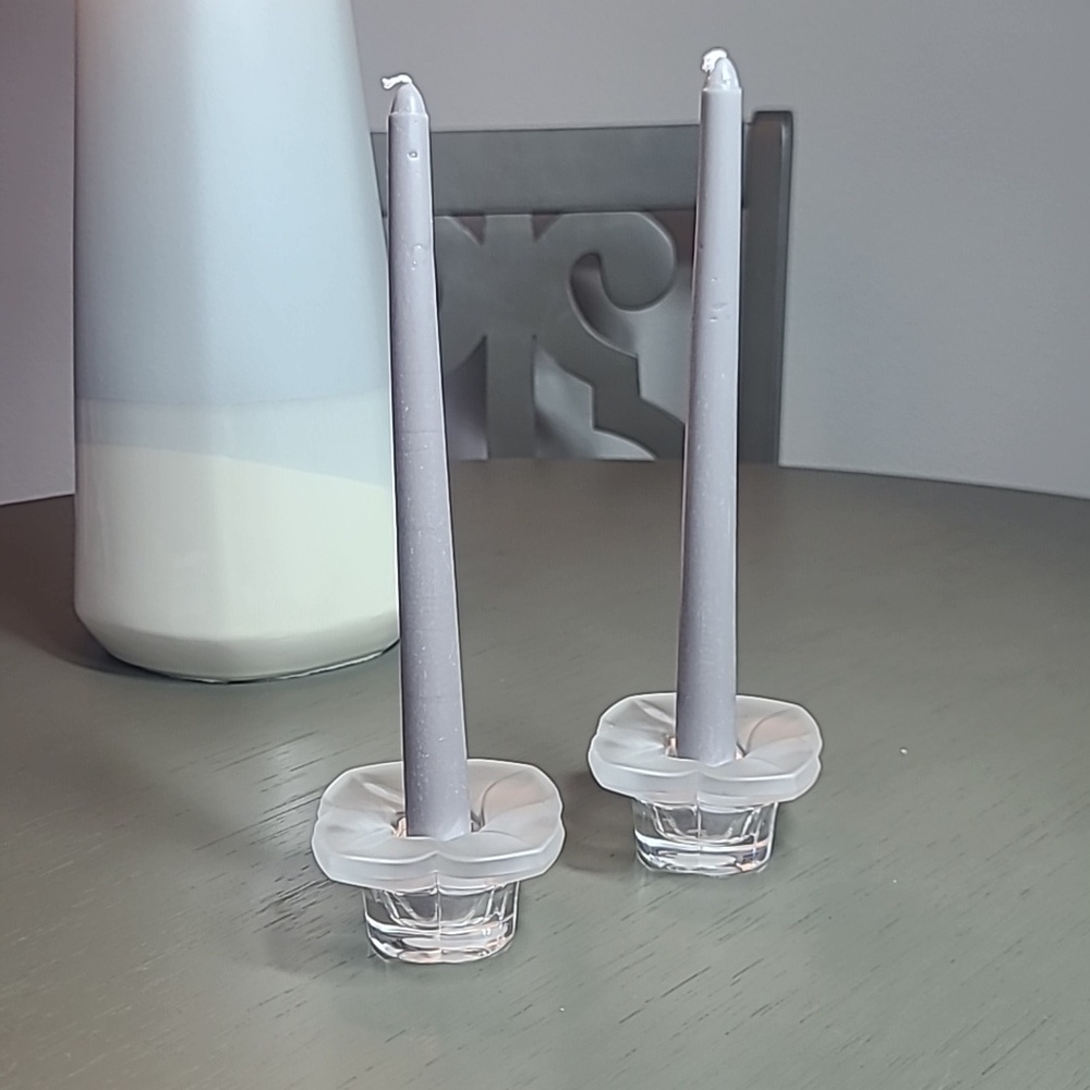 Cristal France Clear Frosted Lead Crystal Flower-Shaped Candle Holders - Picture 3 of 5